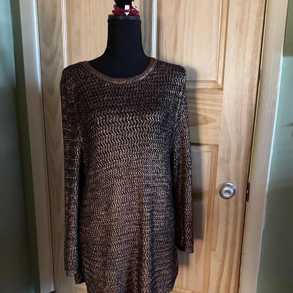 Chico's Metallic Knit Tunic in Black and Gold